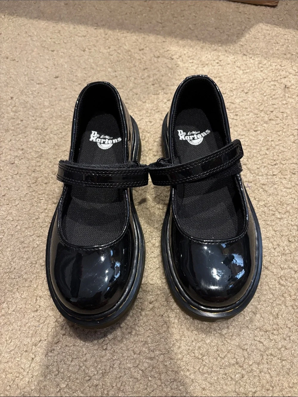 Dr. Martens Kids Black Patent Mary Jane Hook-and-Loop Shoes